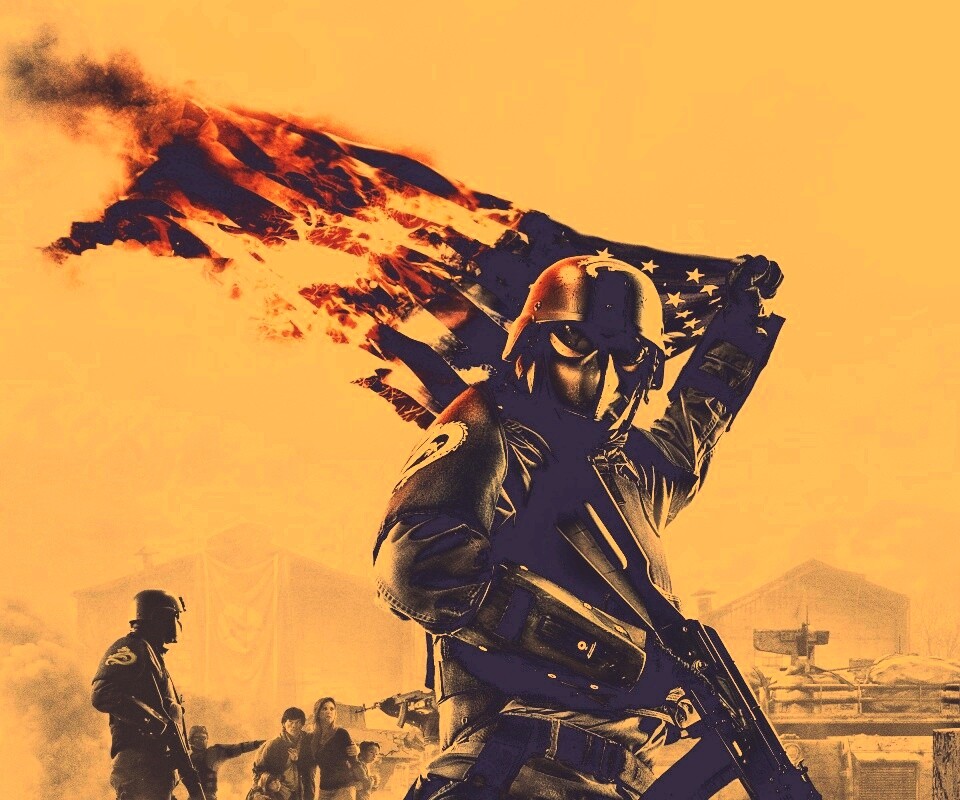 Солдат сжигает американский флаг обои