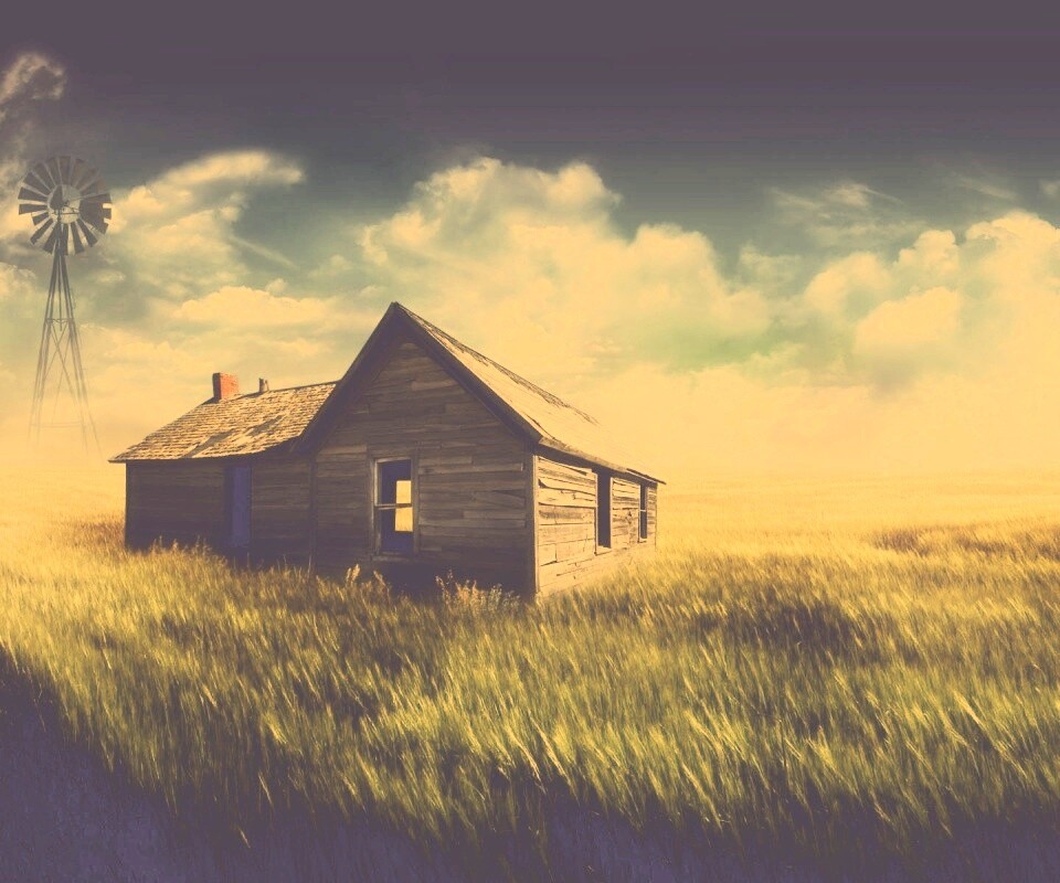 Домик в поле обои