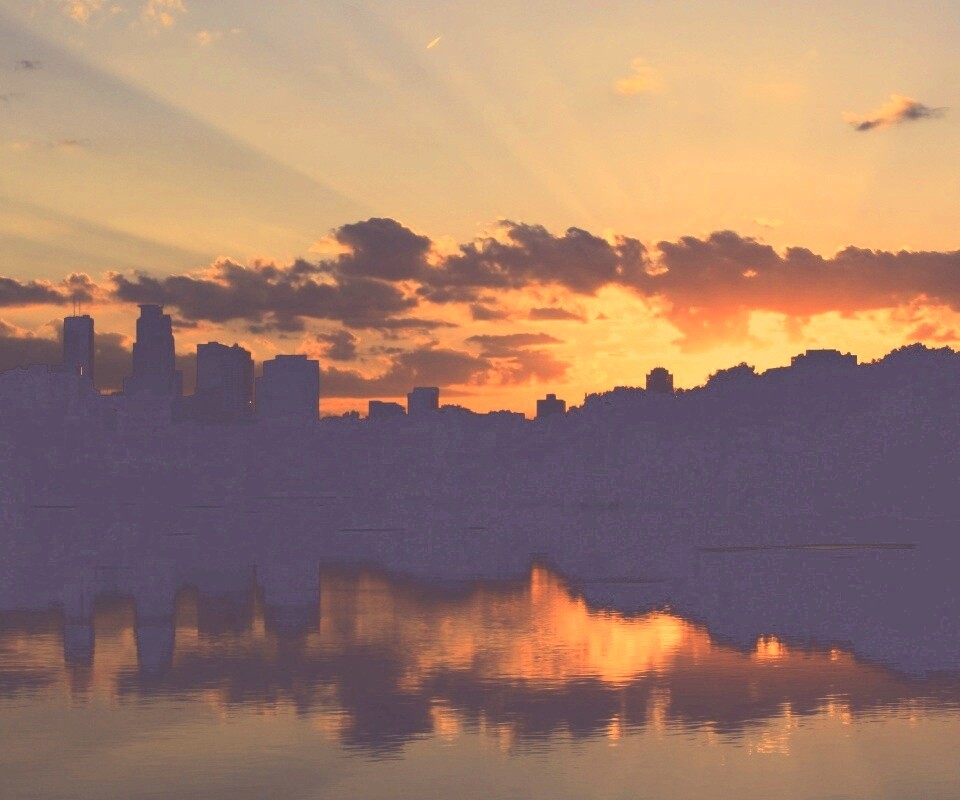 Закат над городом обои