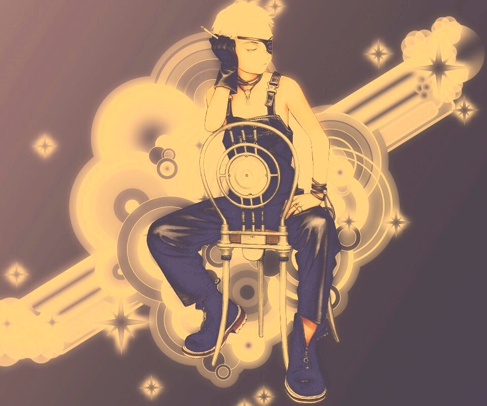 Одноглазый парень на стуле обои