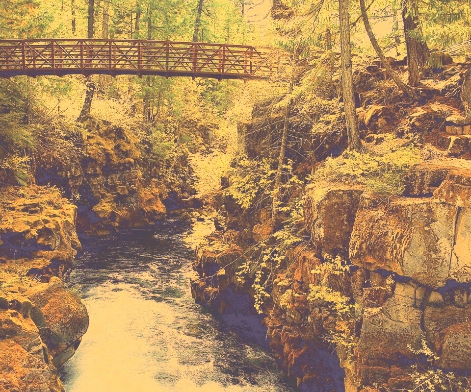 Мостик через реку в лесу обои