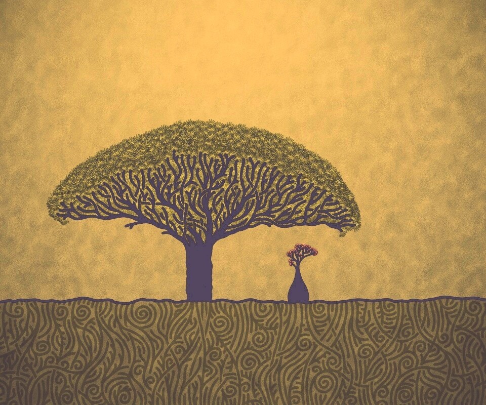 Нарисованное деревце обои