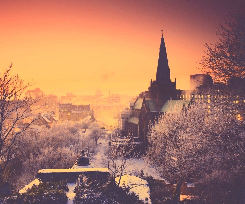 Закатный город зимой обои