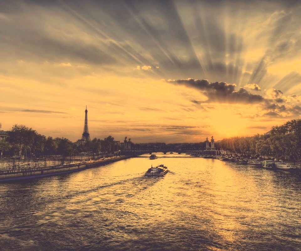 Закат над парижем HDR обои