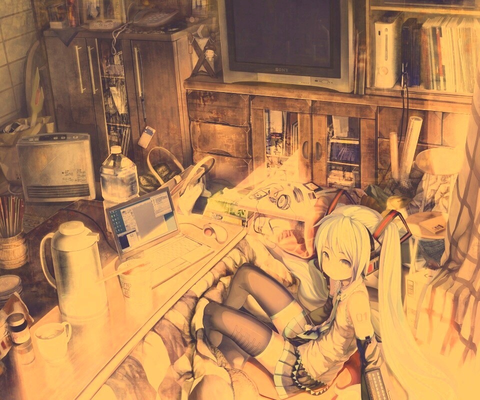 Хатсуне Мику в своей комнате обои