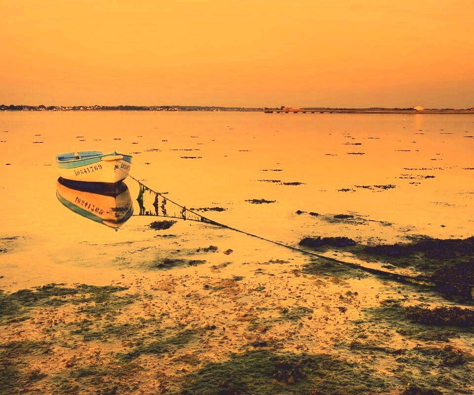 Лодка на илистом берегу обои