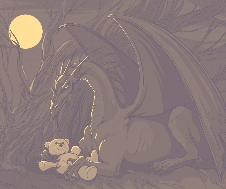 Дракон с любимой игрушкой обои