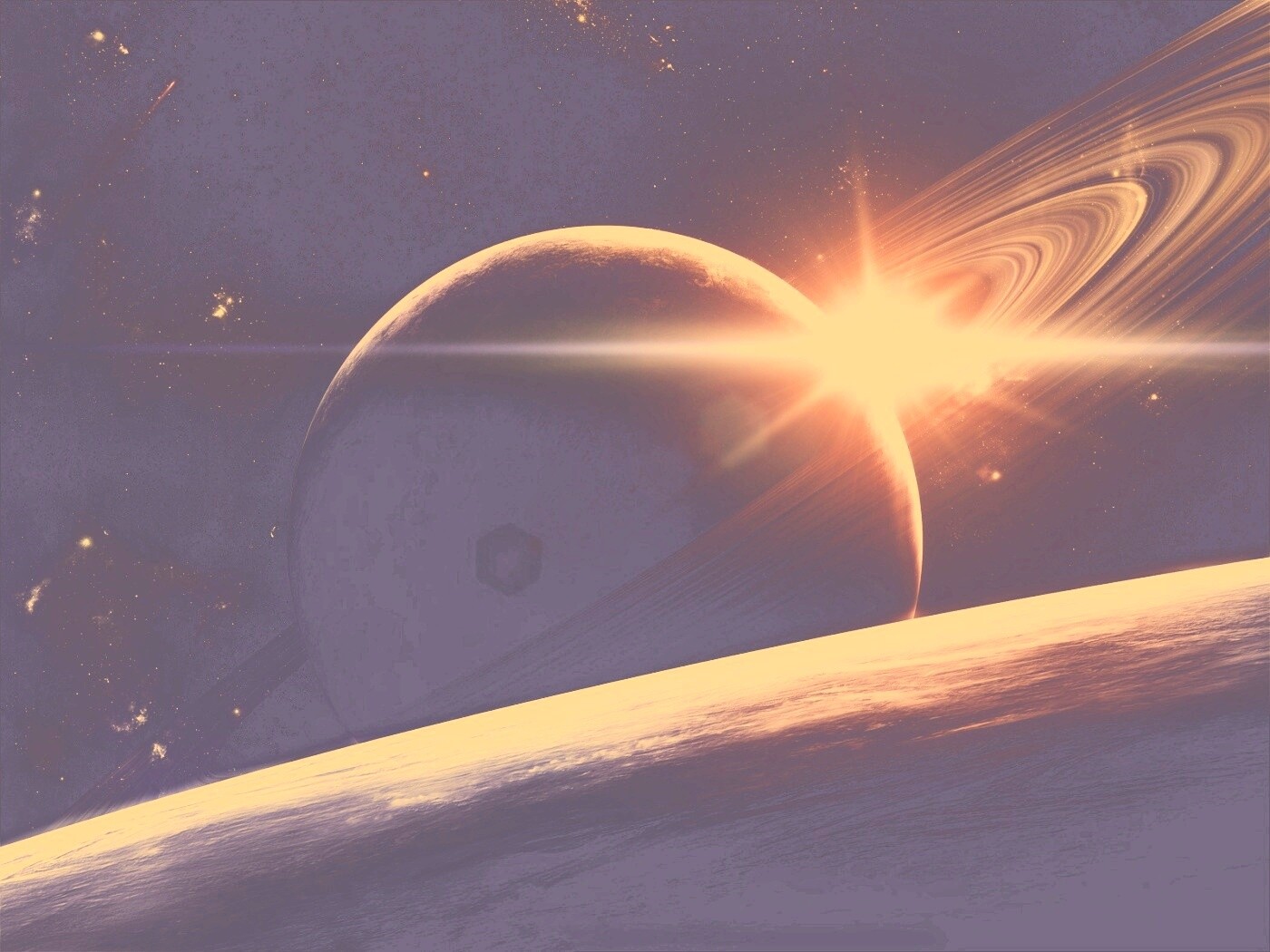 Солнце сквозь кольца Сатурна обои