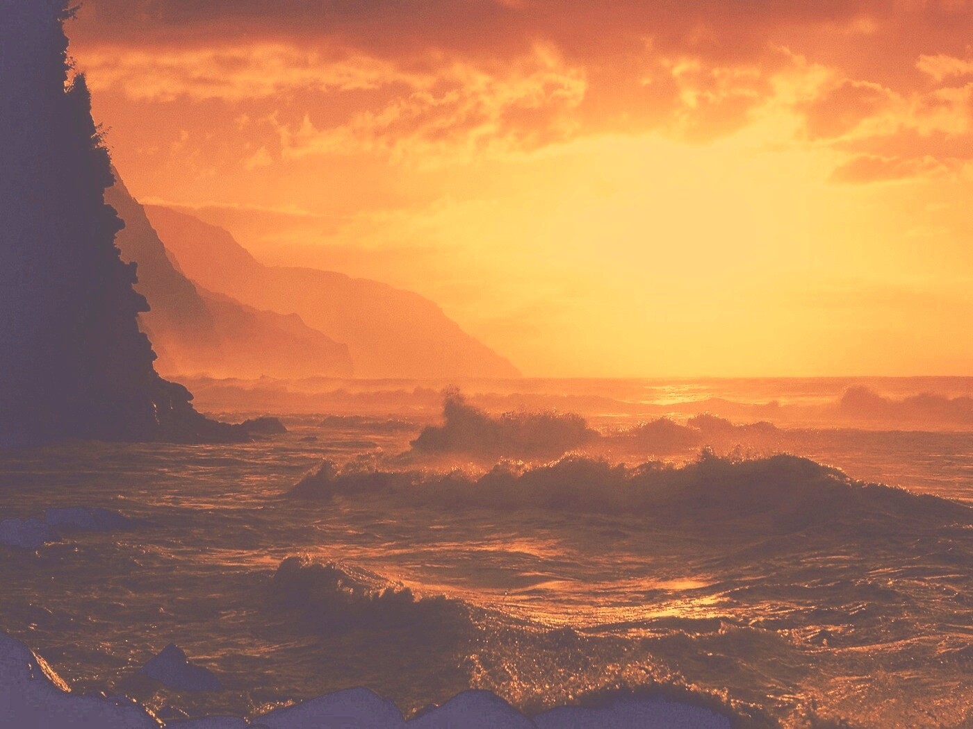 Волны на закате обои