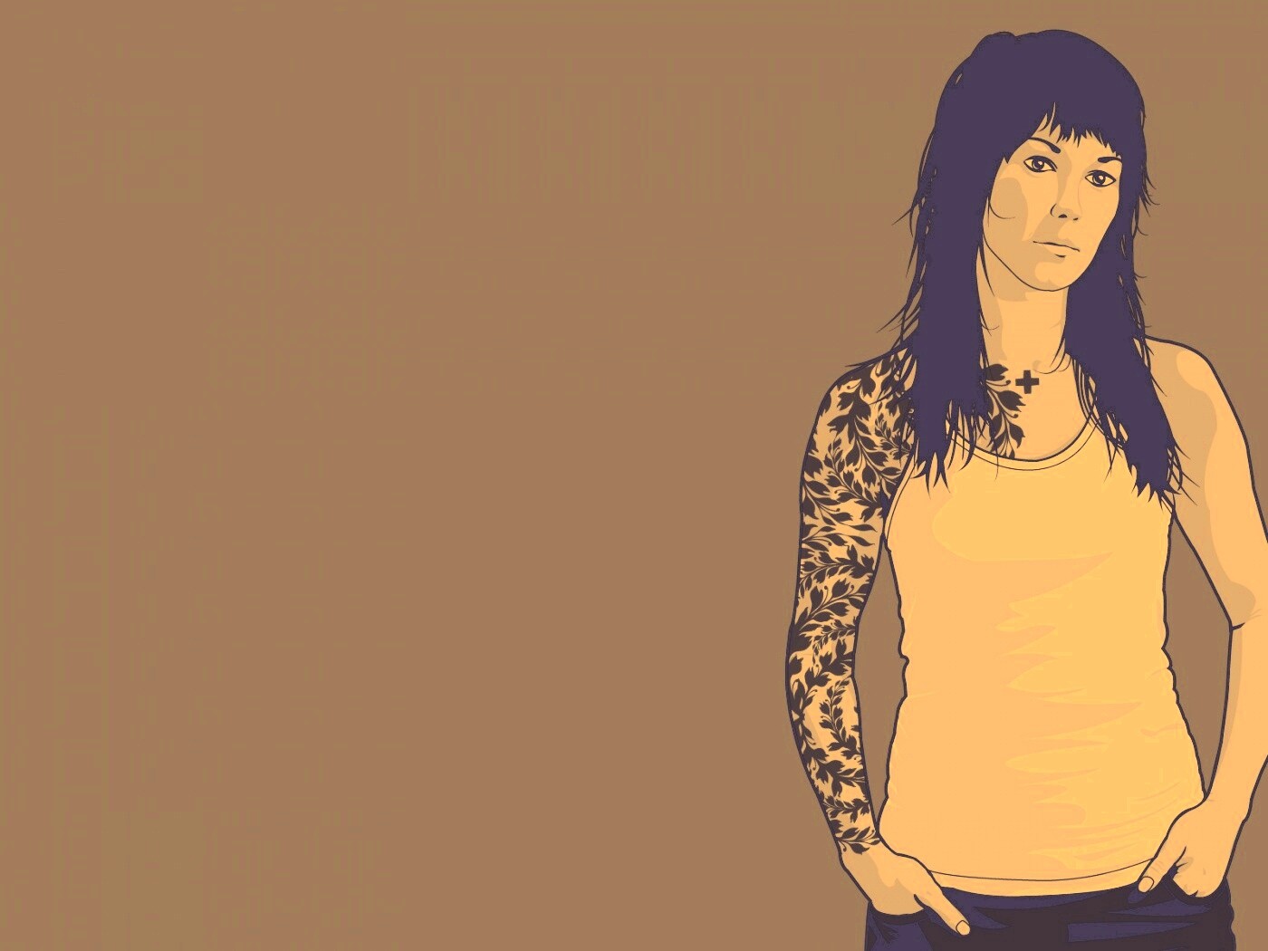 Девушка с татуировкой в виде листвы обои