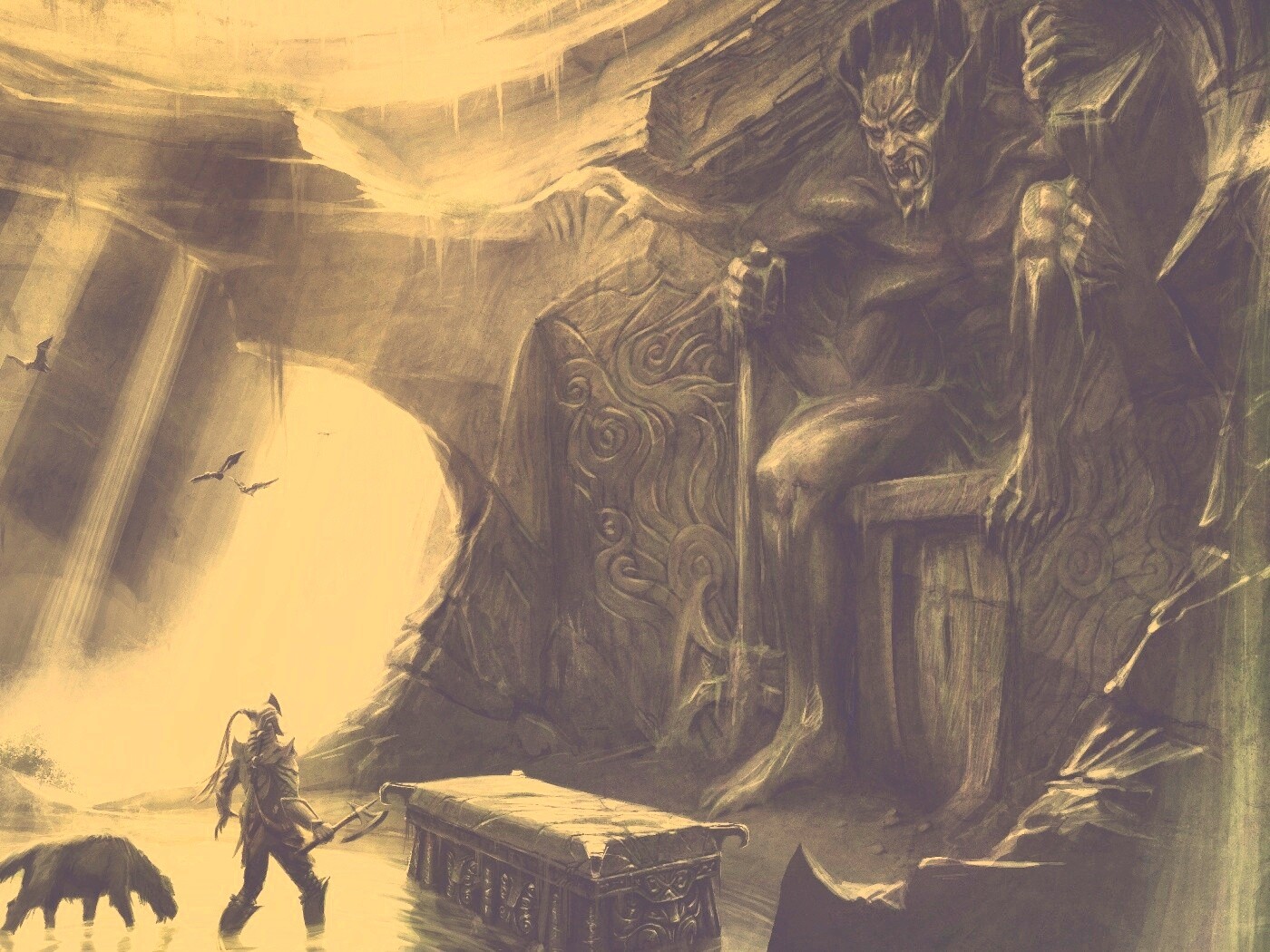 Довакин и Барбас в святилище Клавикуса Вайла обои