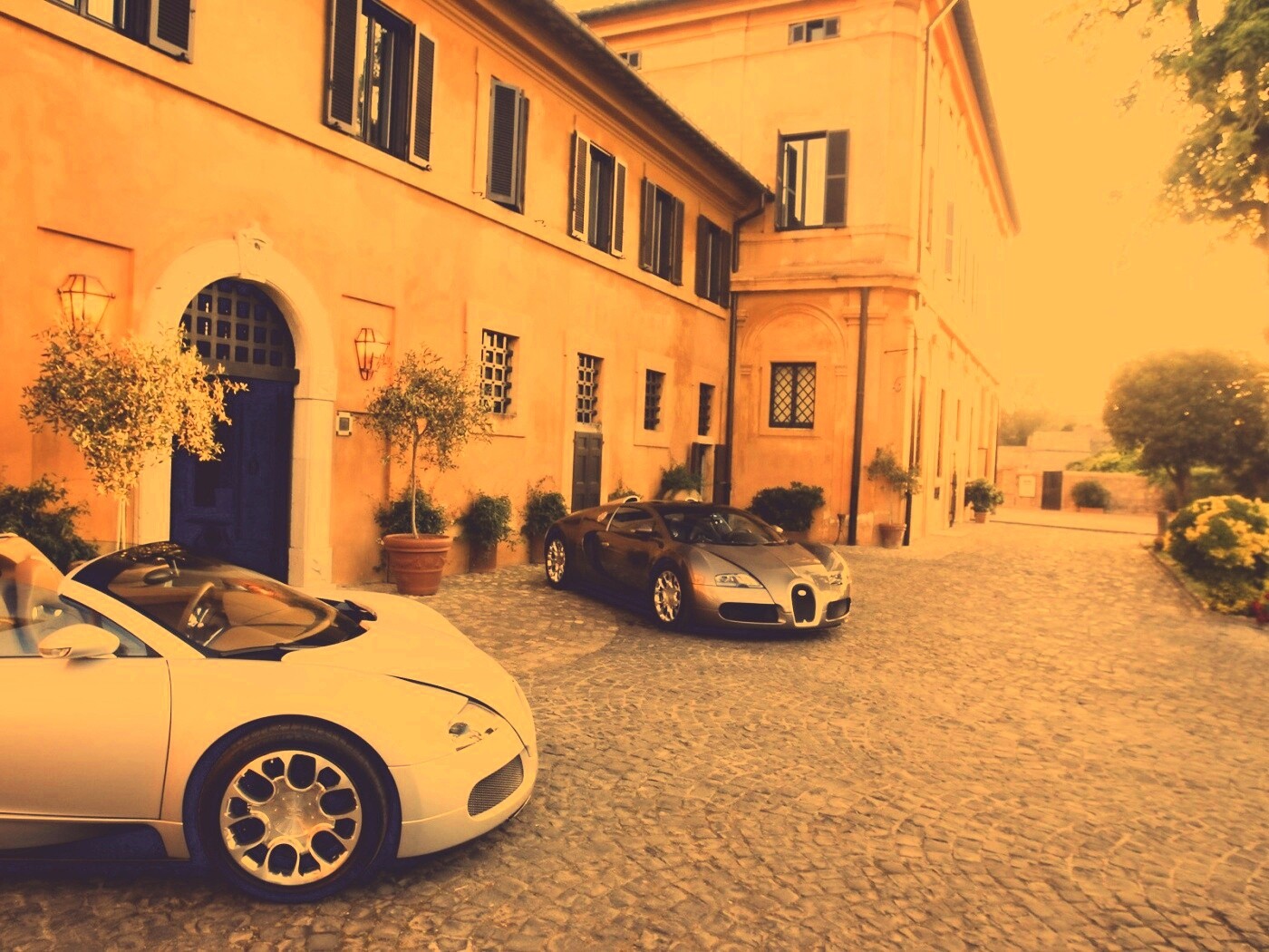 Два Бугатти у дома обои