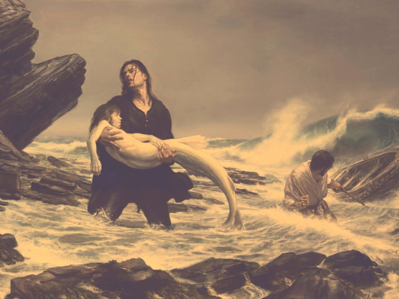 Рыбаки спасают русалку обои