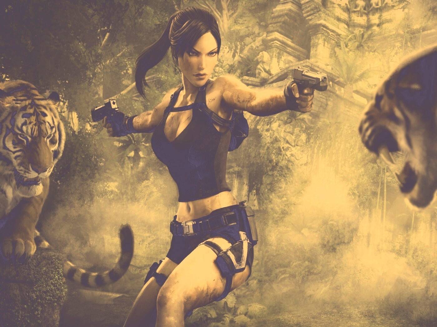 Лара Крофт протв тигров обои