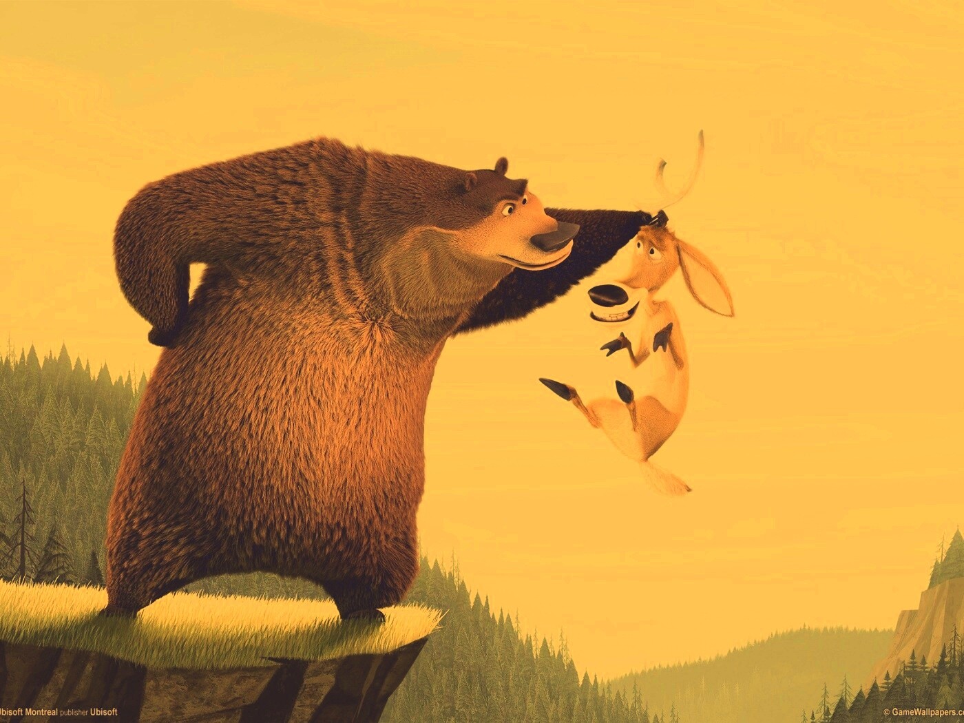 Медведь прессует оленя обои