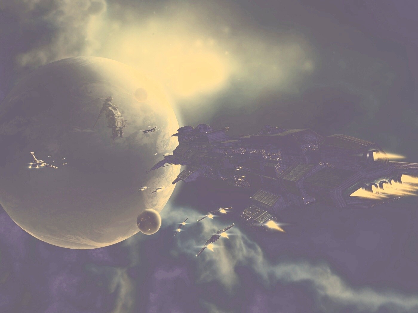 Космический флот атакует планету обои