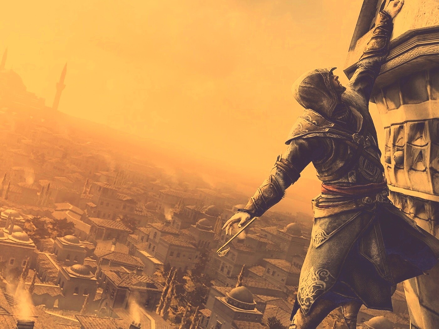 Ассасин лезет на башню обои