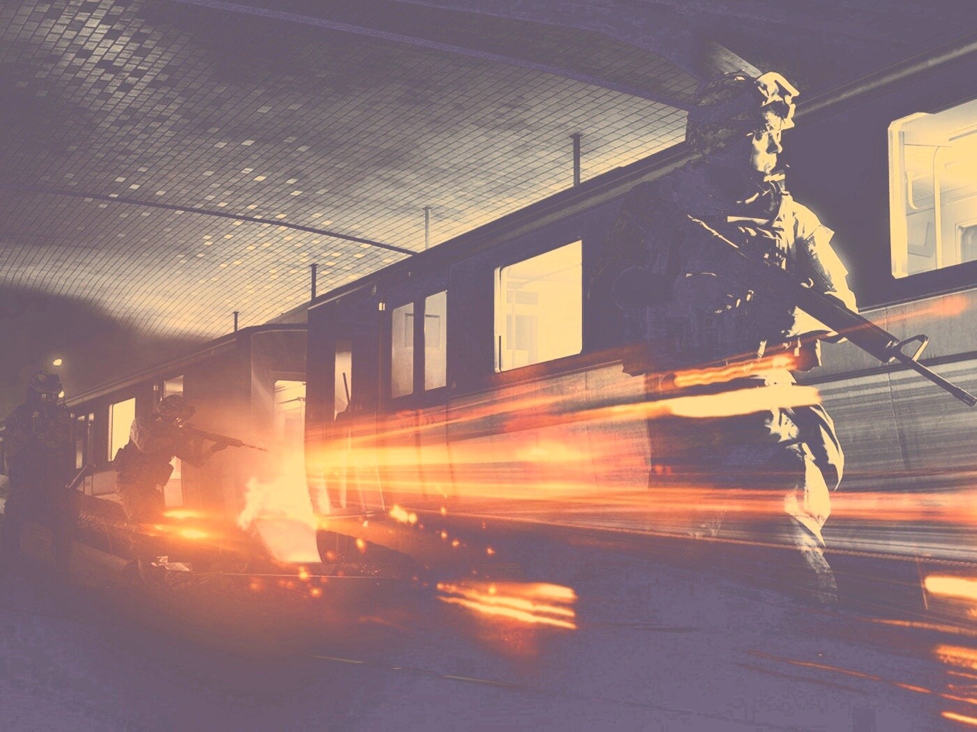 Солдаты на станции метро обои