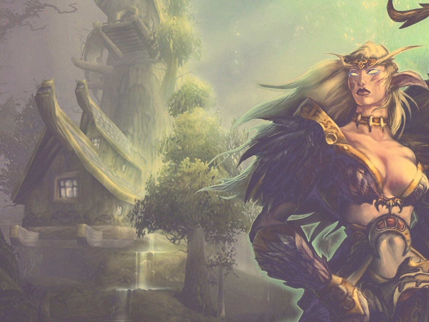 Тёмная эльфика в лесу обои