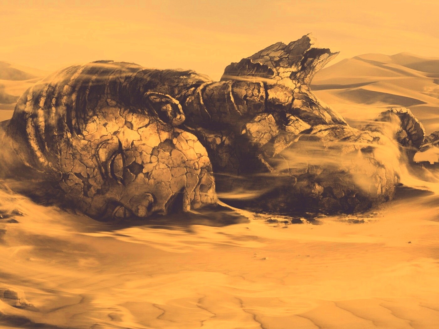 Развалины статуи в пустыне обои