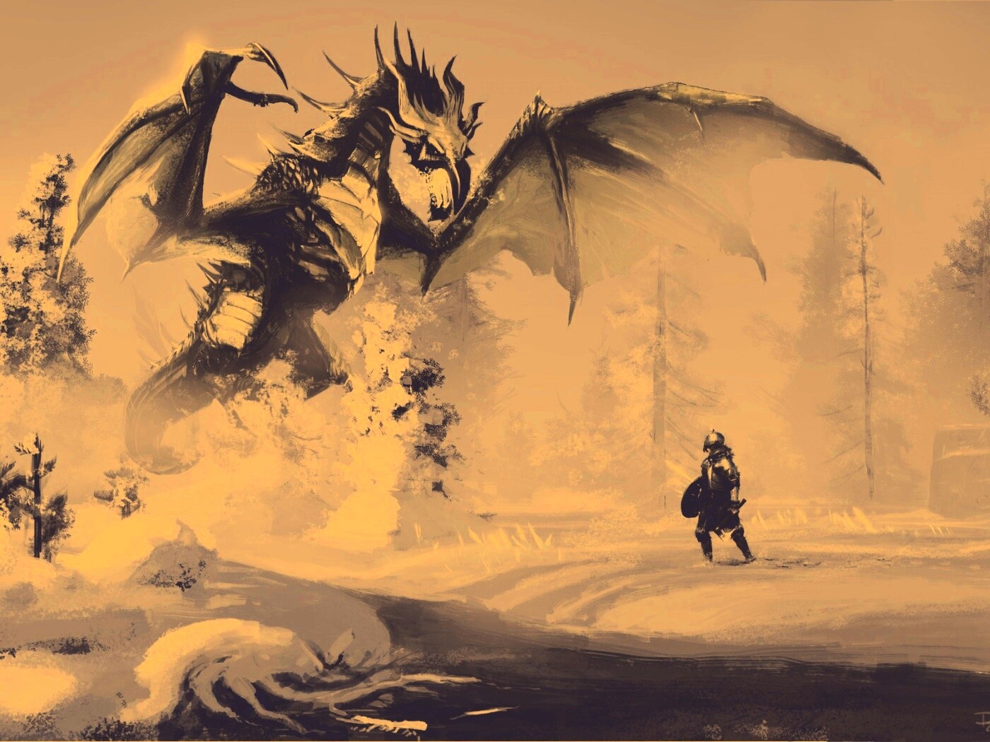 Скайрим: битва с ледяным драконом обои