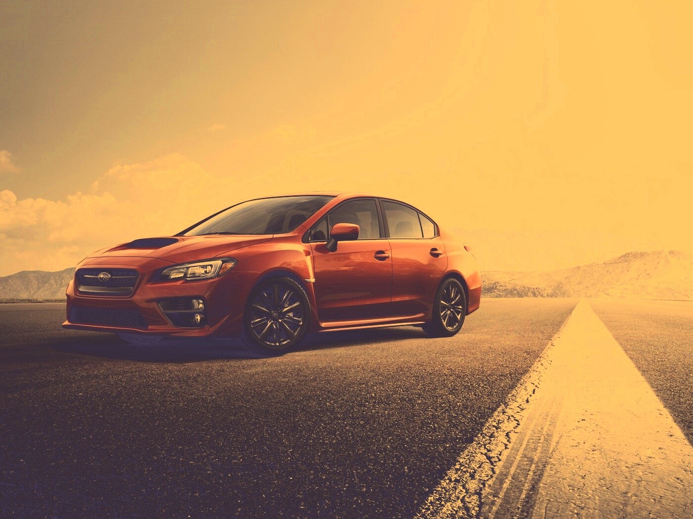 Subaru WRX на пустынной трассе обои