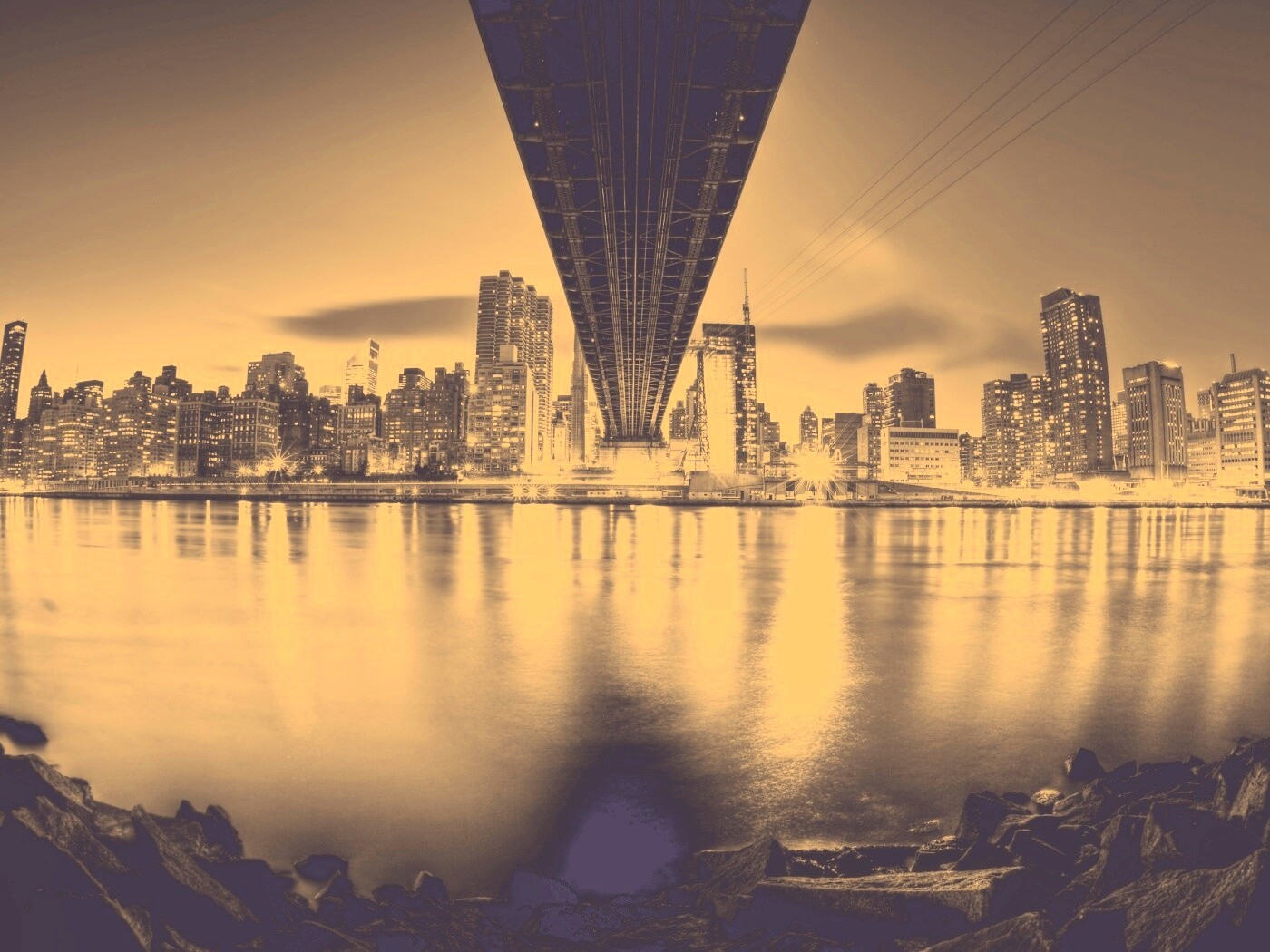 Вид на Остров Рузвельта из-под моста Квиснборо обои