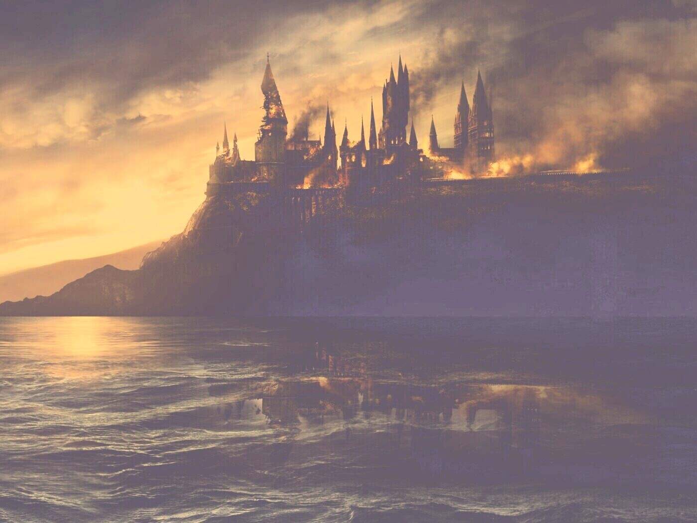 Хогвартс охваченный пламенем обои