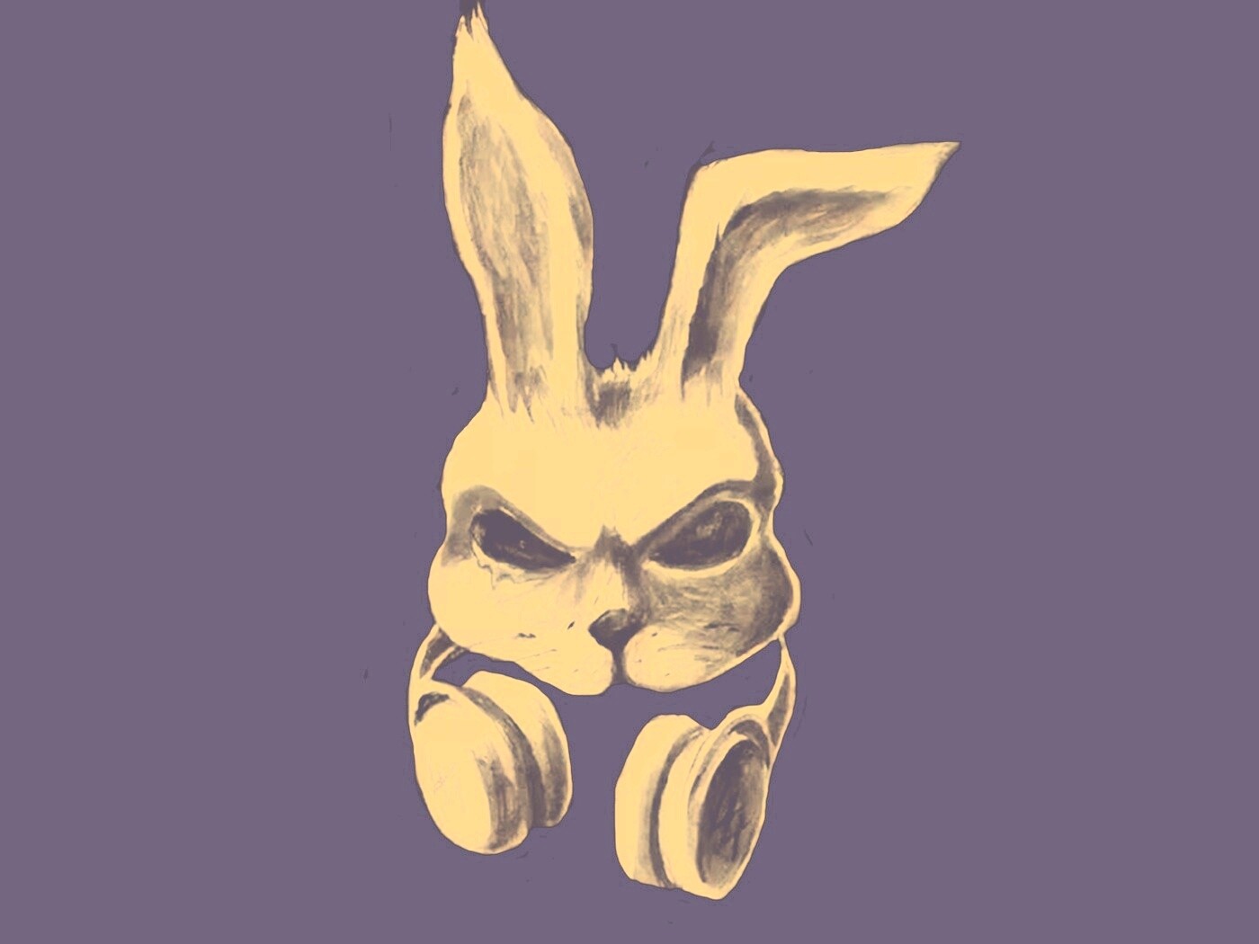 Кролик в наушниках обои