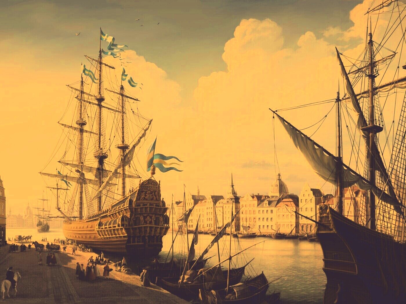 Парусник на набережной обои