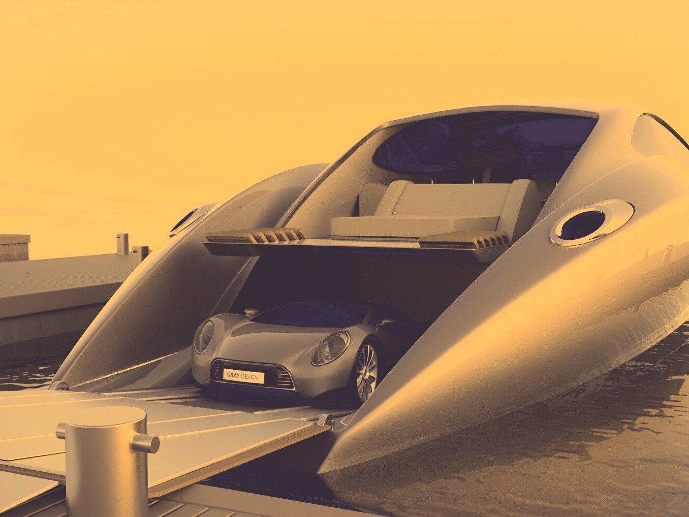 Яхта с автомобилем на борту обои