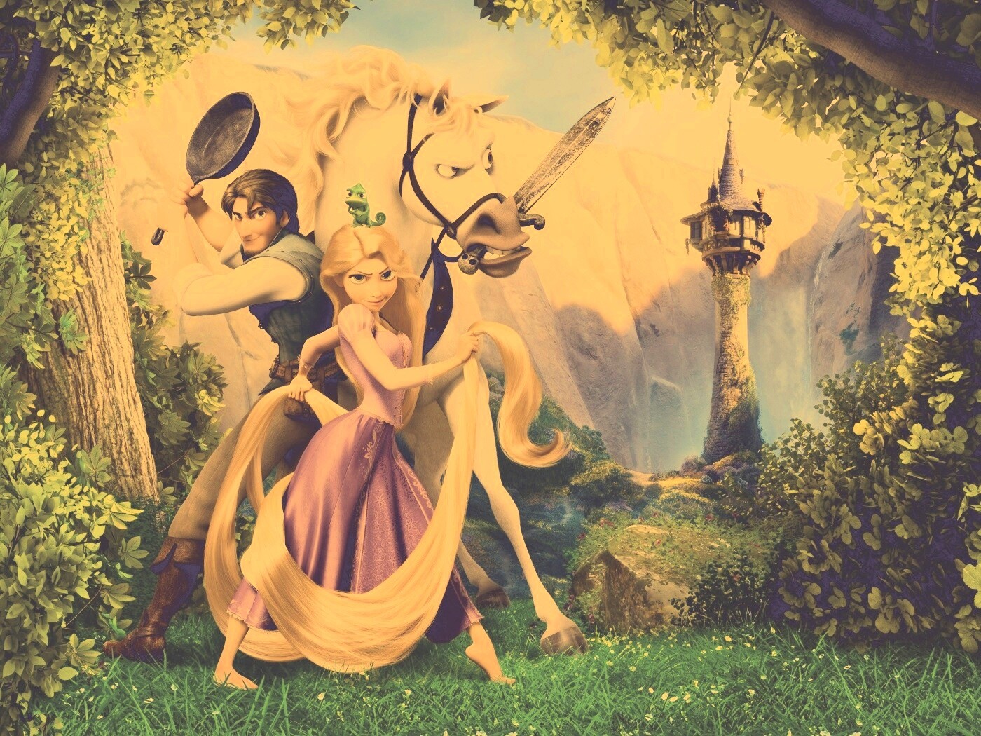 Рапунцель, Флин, Максимус и Паскаль обои