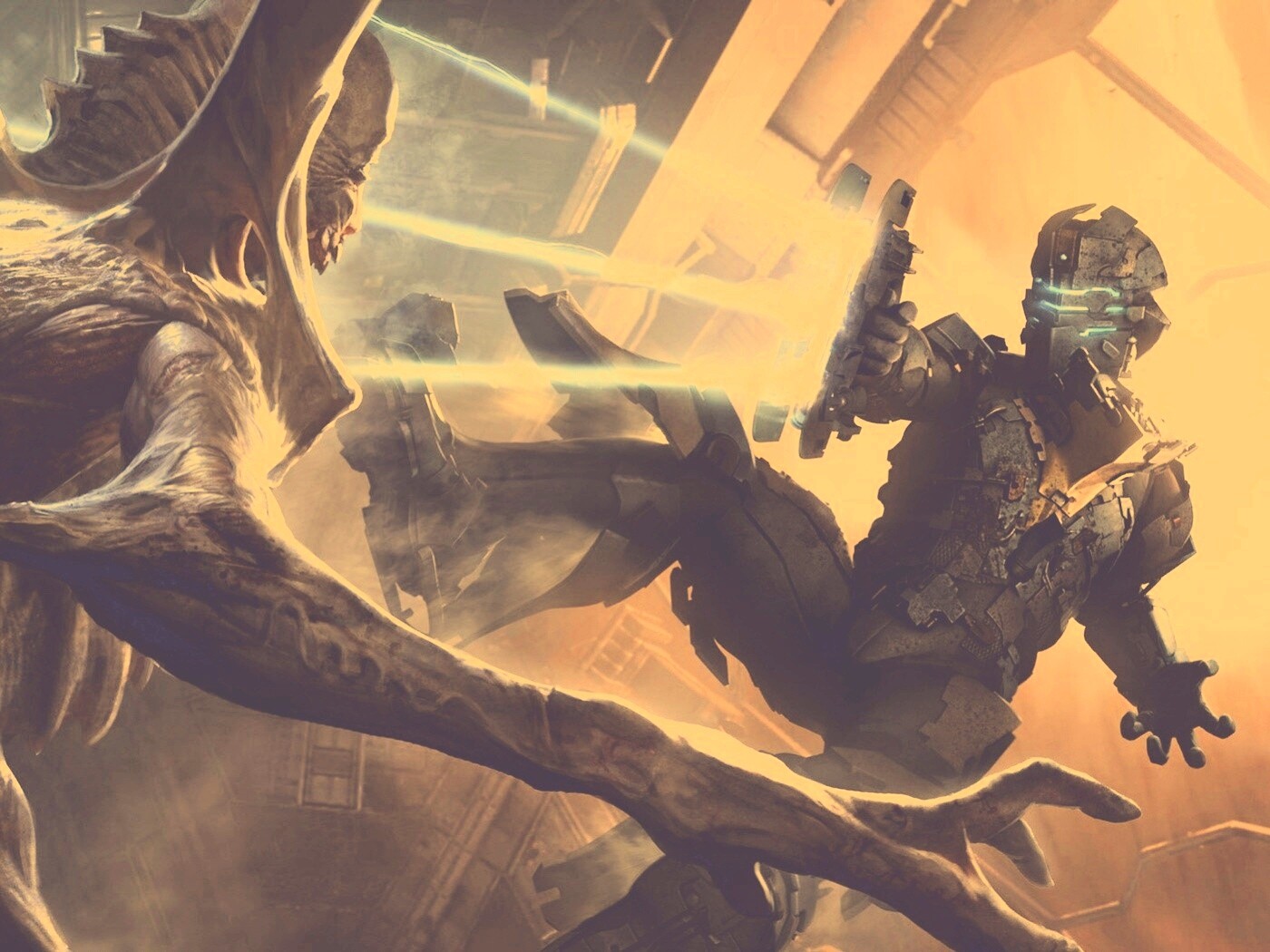 Айзек Кларк стреляет в монстра обои