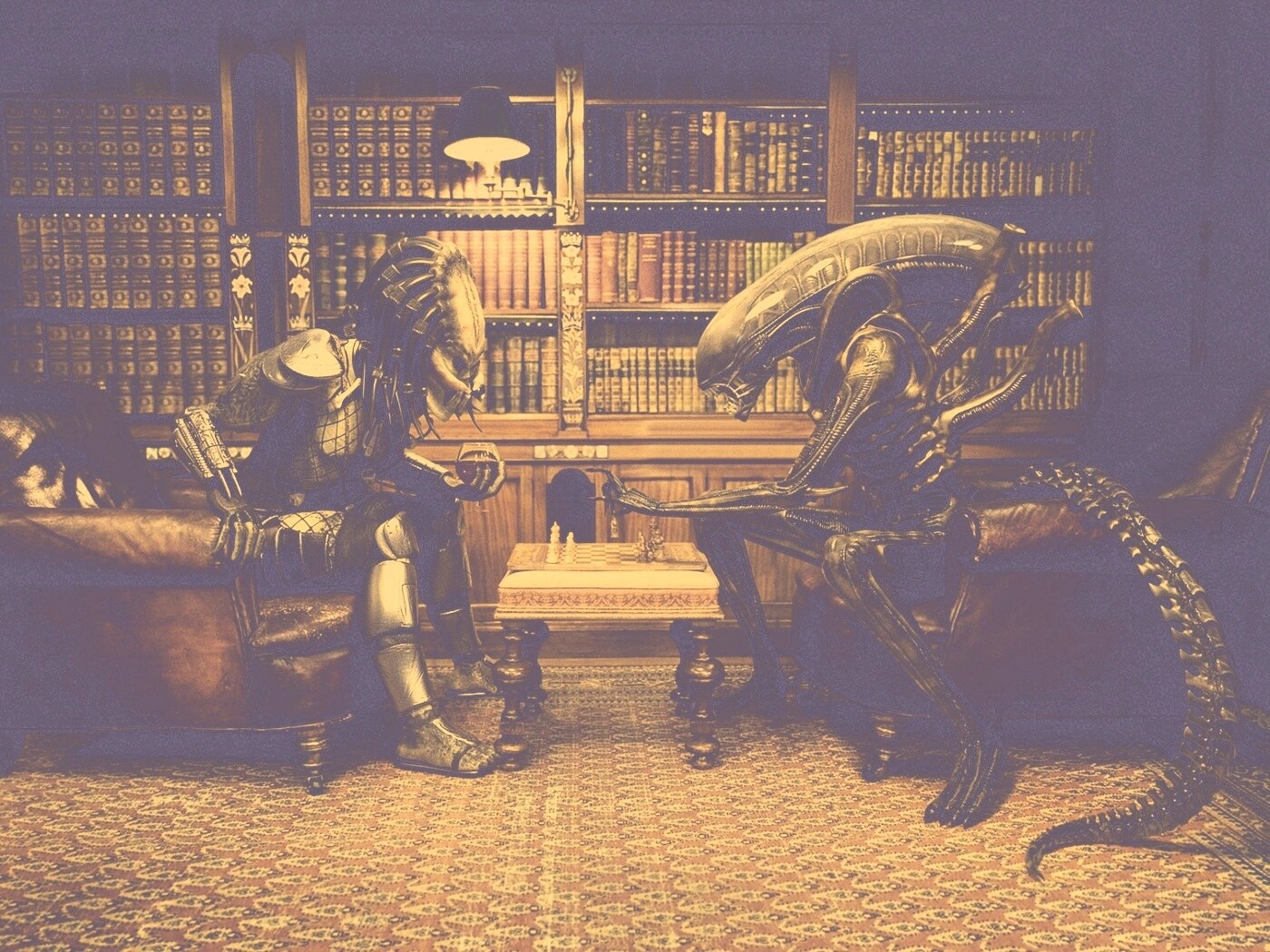 Чужой против хищника в шахматы обои