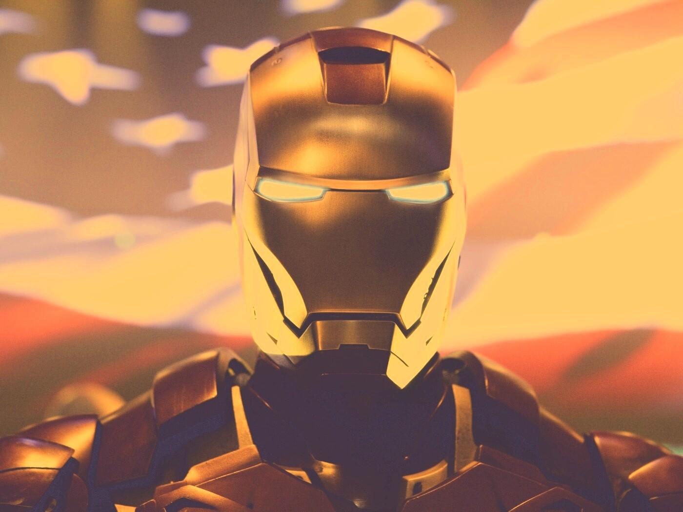 Железный человек на фоне американского флага обои