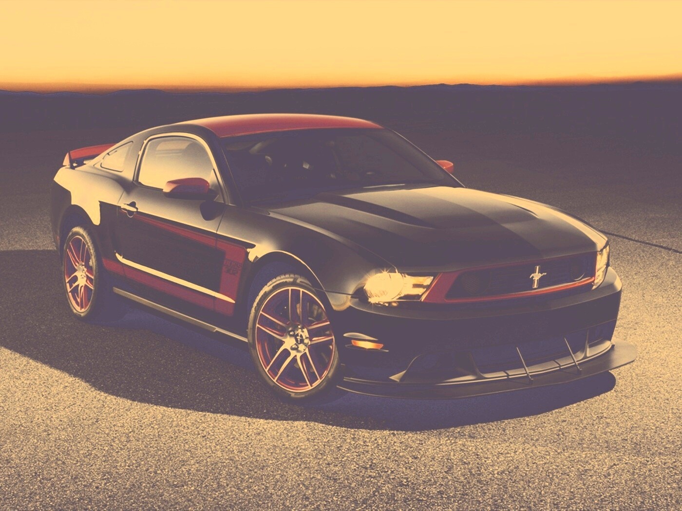 Черный Форд Мустанг с красными полосами обои