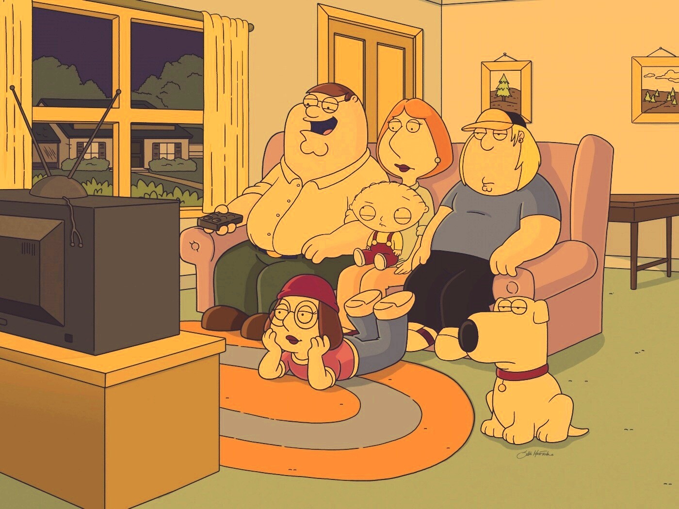 Гриффины всей семьей перед телевизором обои