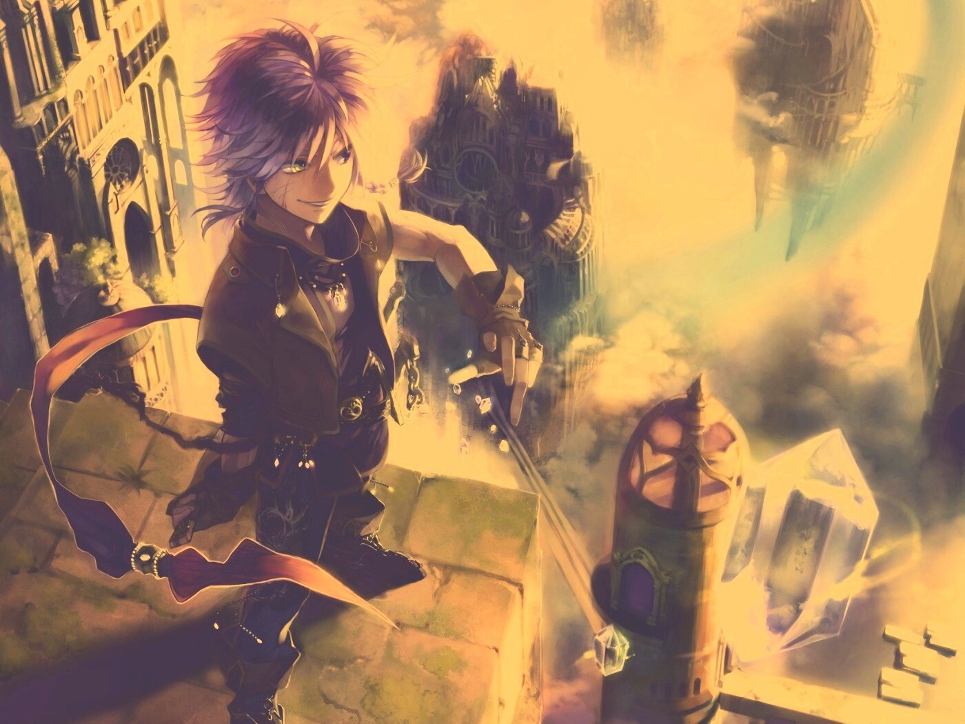 Анимешный парень с горстью кристаллов обои