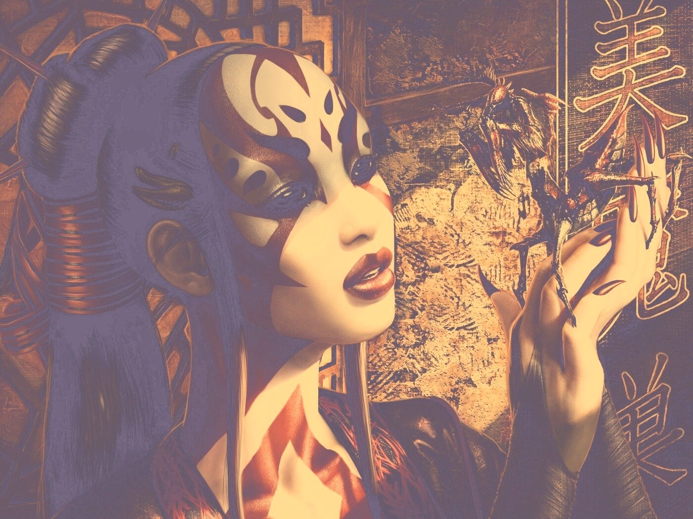 Девушка и богомол обои