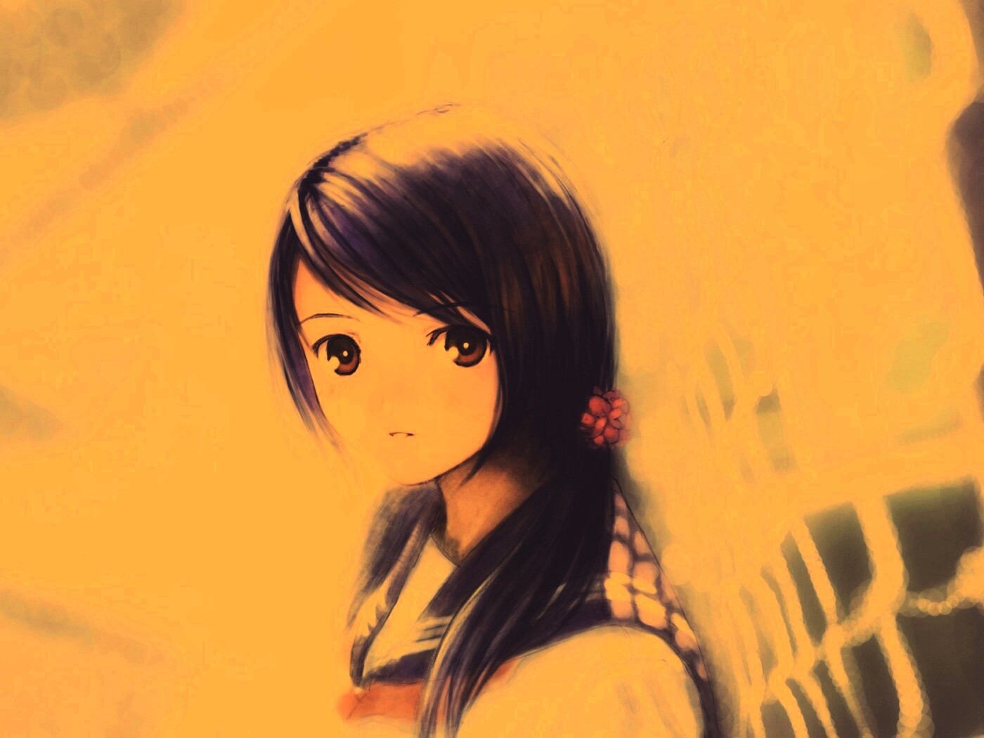 Девочка у сетчатого забора обои