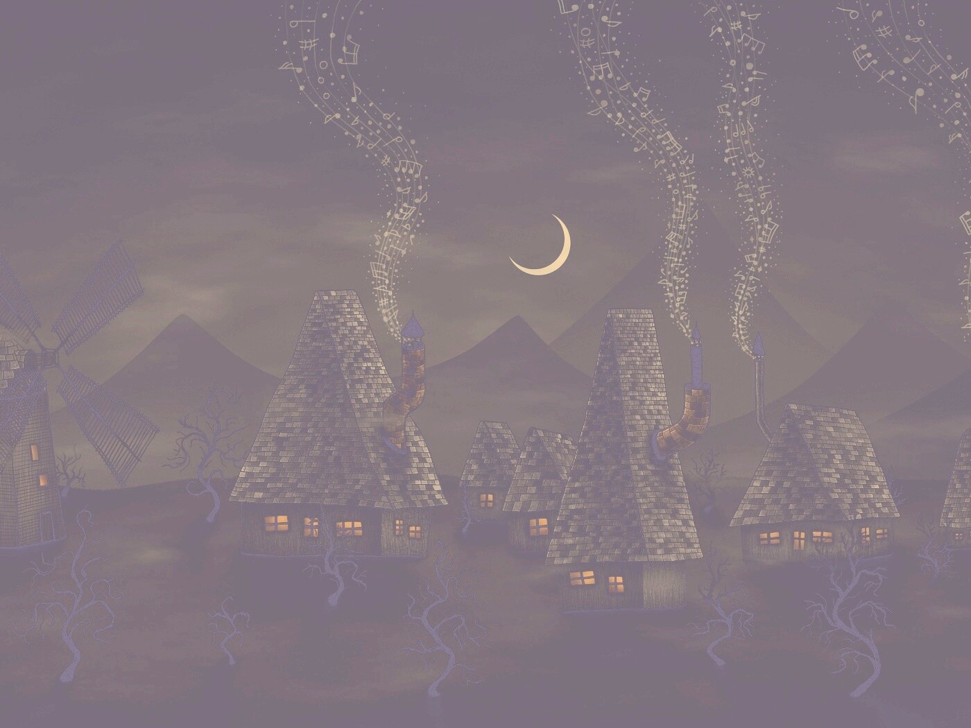 Ночная деревенька обои