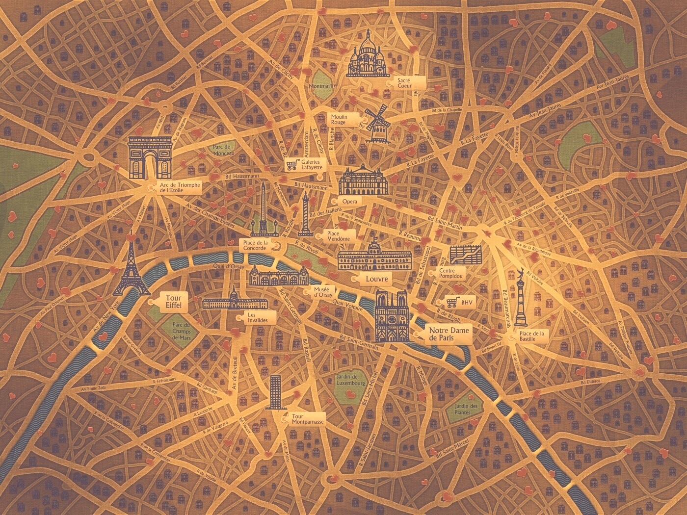 Карта Парижа обои