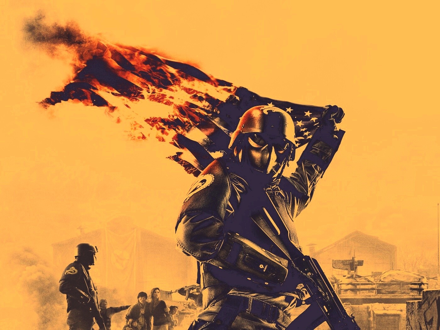 Солдат сжигает американский флаг обои