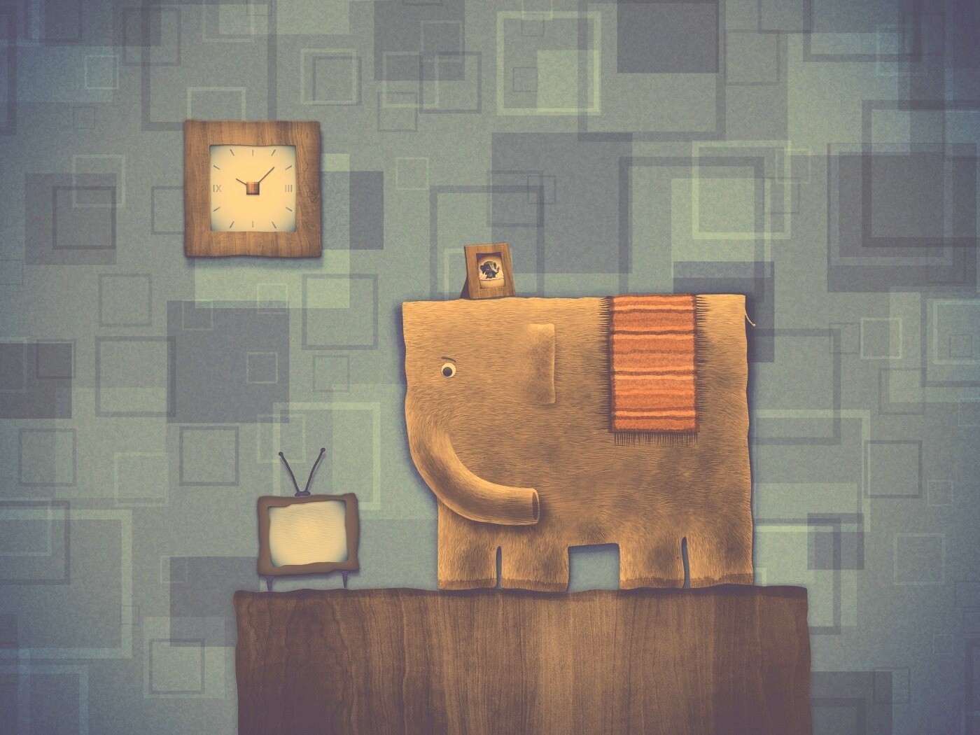 Слон, часы и телевизор обои