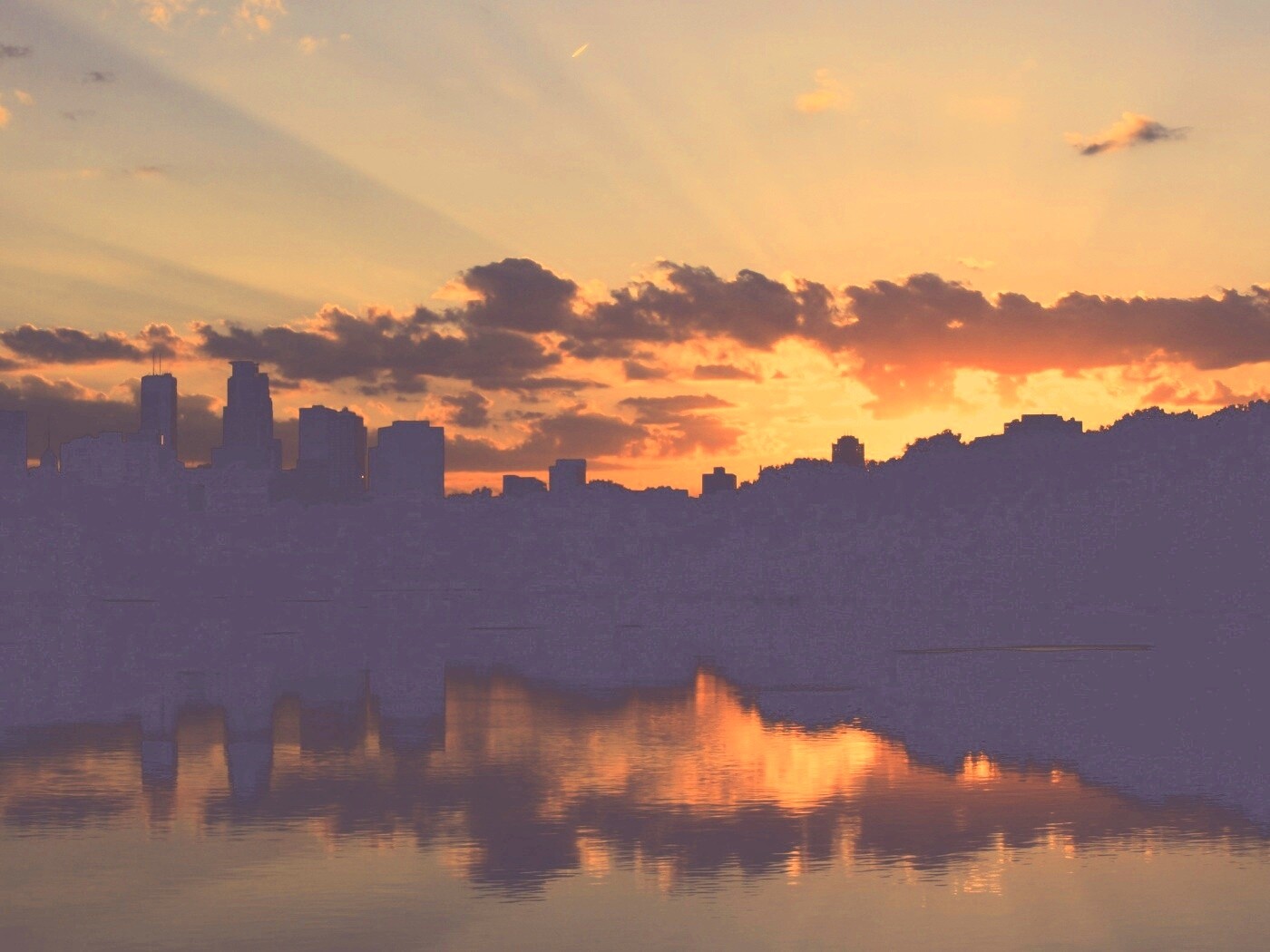 Закат над городом обои