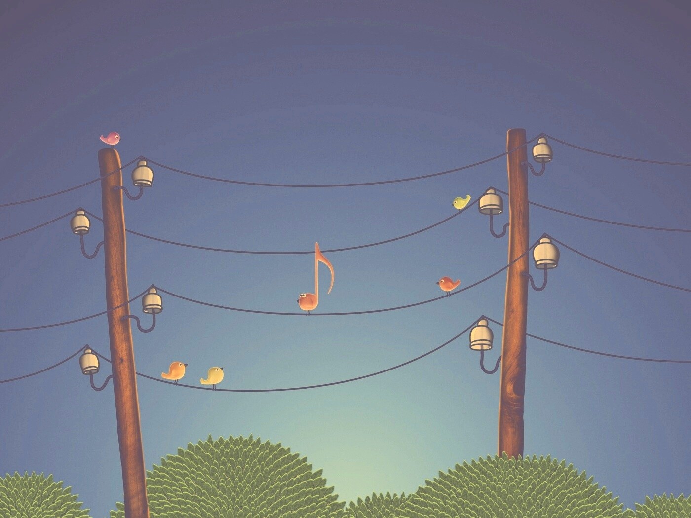 Нотка и птички на проводах обои