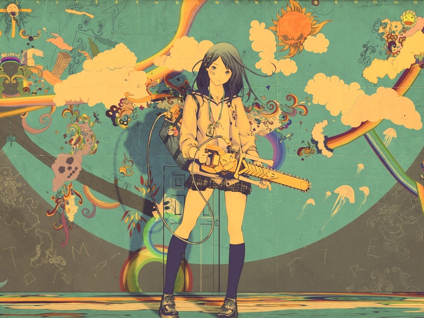 Девушка с бензопилой обои