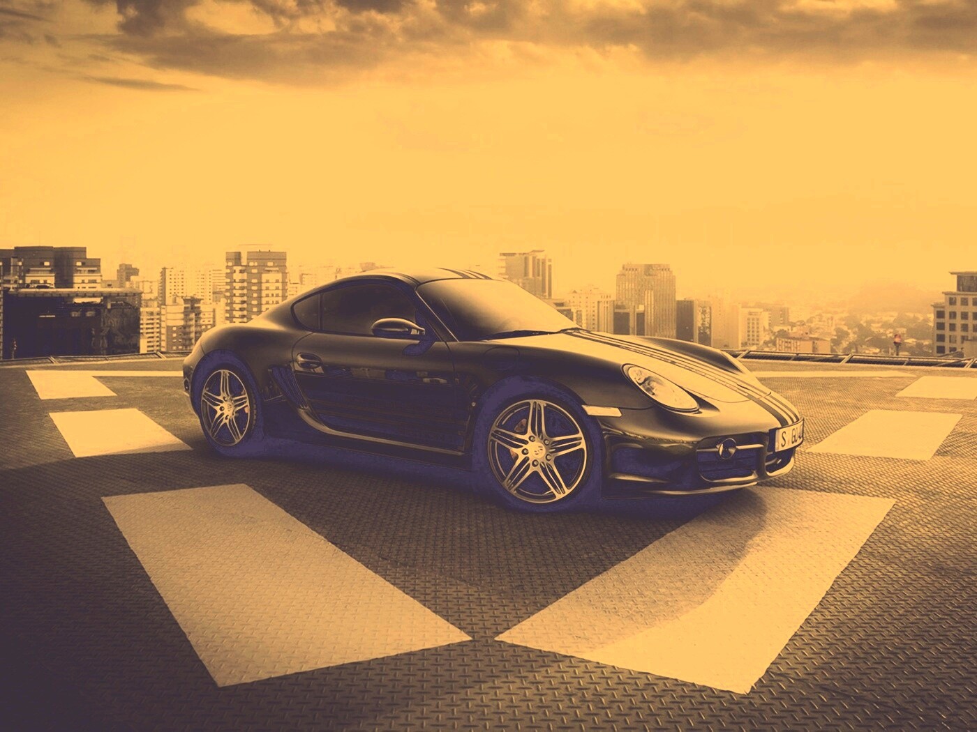 Порш на вертолетной площадке обои