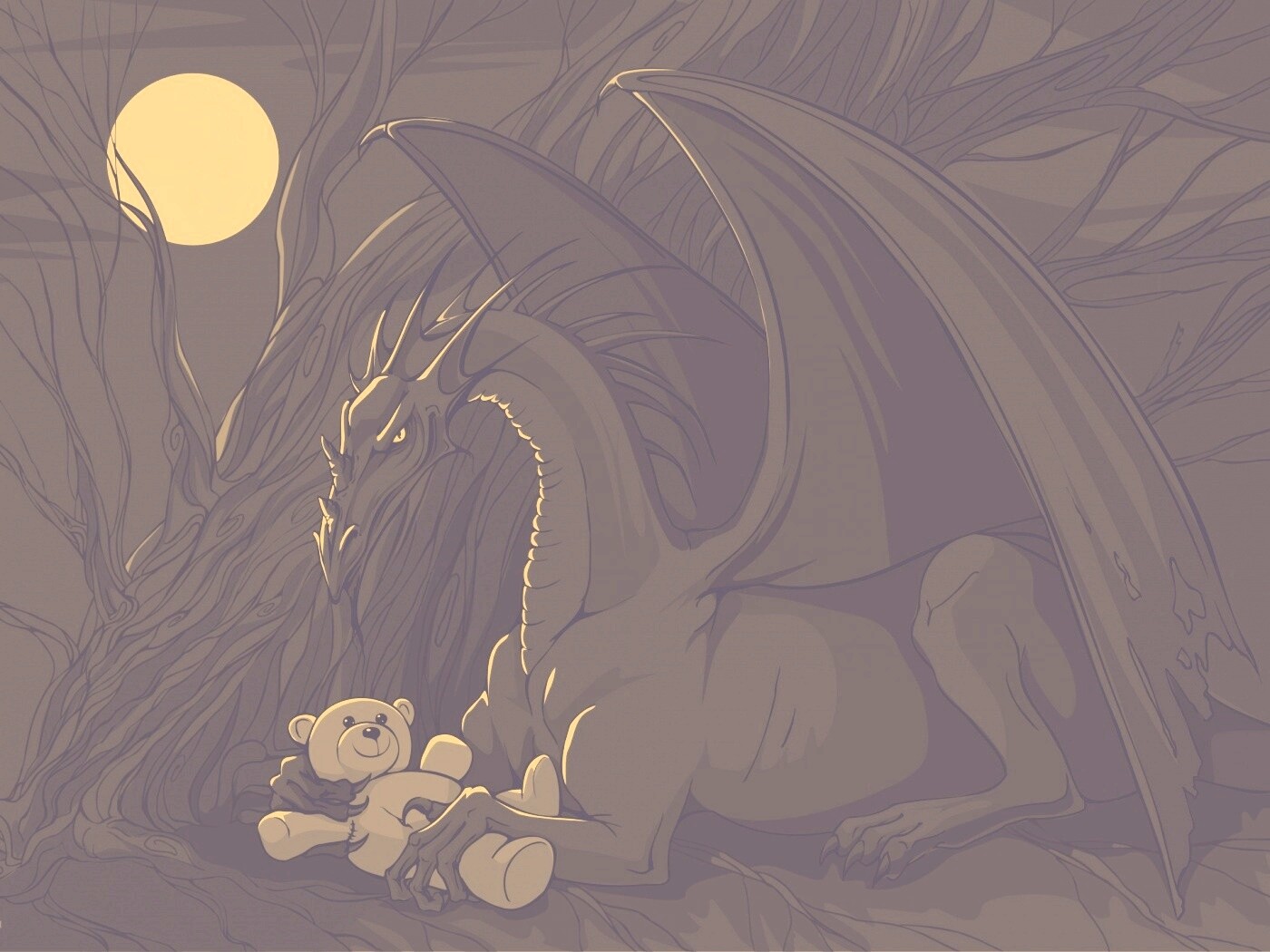 Дракон с любимой игрушкой обои