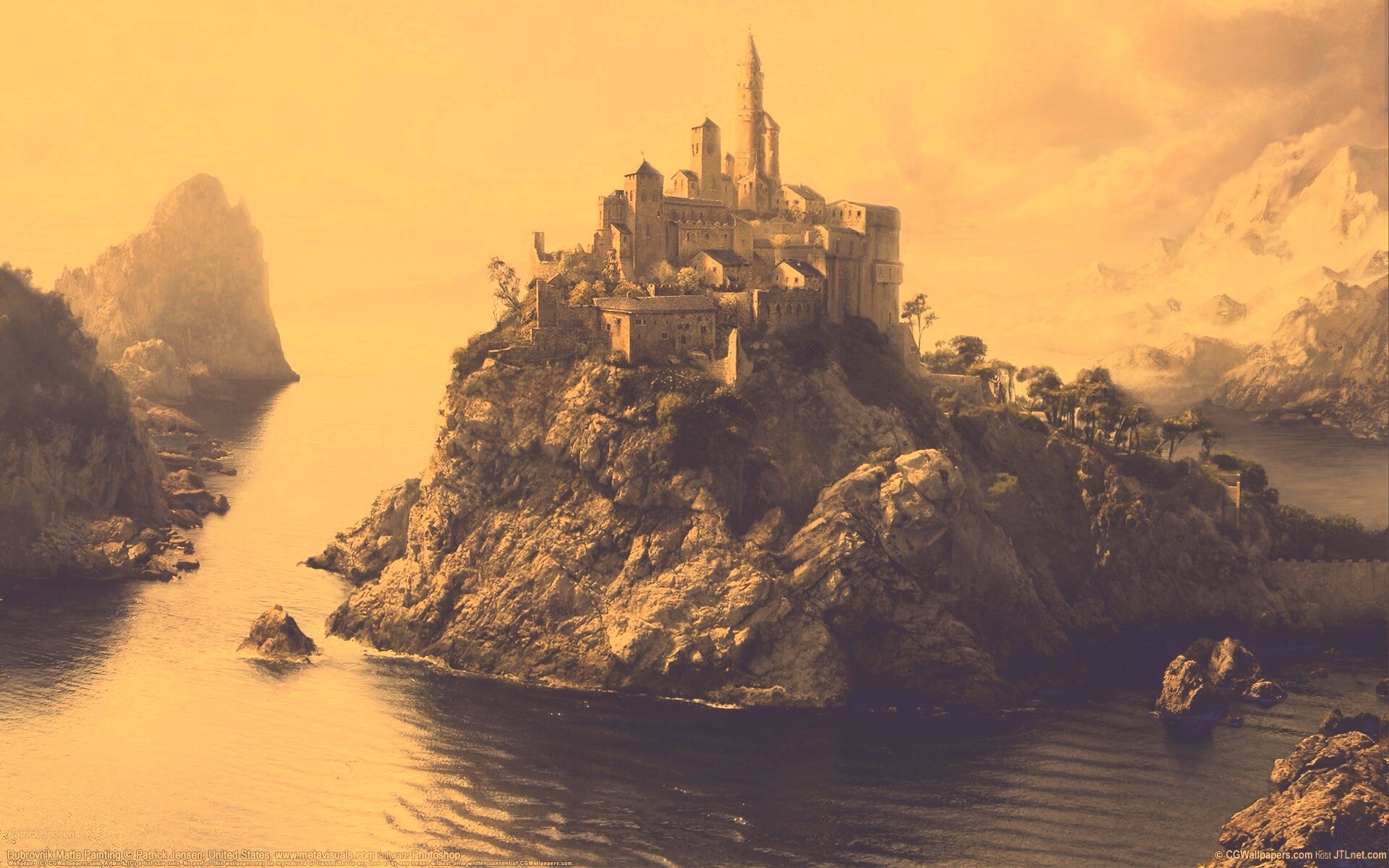 Замок на скале обои